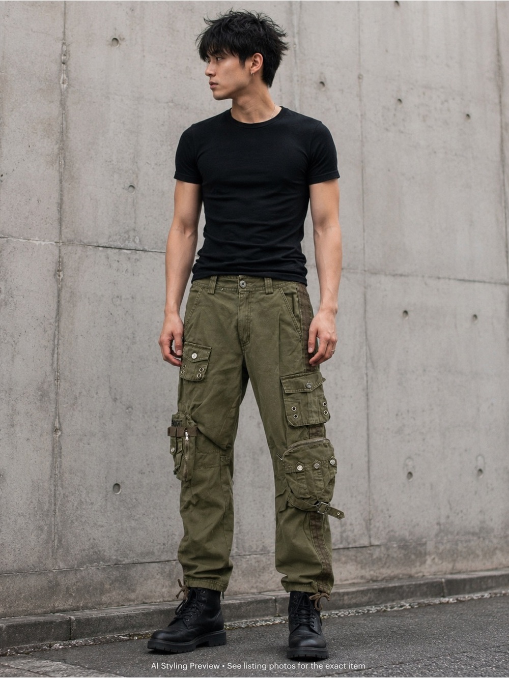Free Knight Men’s 28 Olive Green Utility Cargo Pants Japanese Y2K Techwear